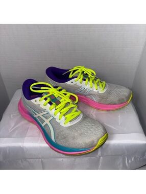 Asics Running Shoes with Neon Yellow Laces and Pink Soles